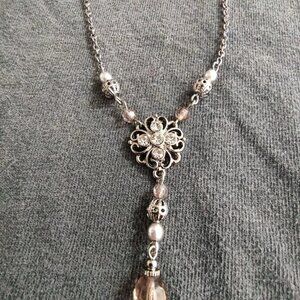 Grey & Black Drop Beaded Necklace